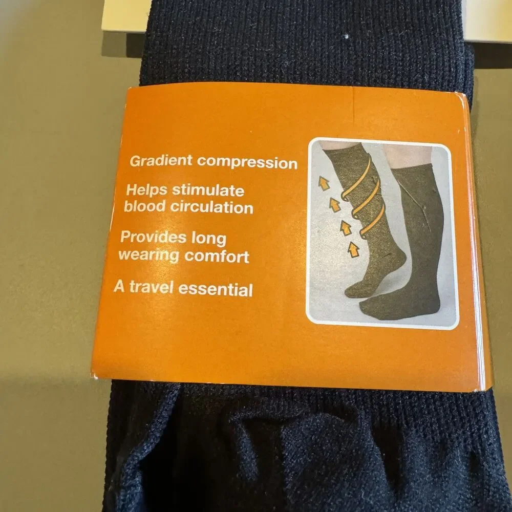 New Travelon Compression Socks 2 Pair Black Knee High Travel Support Size Large